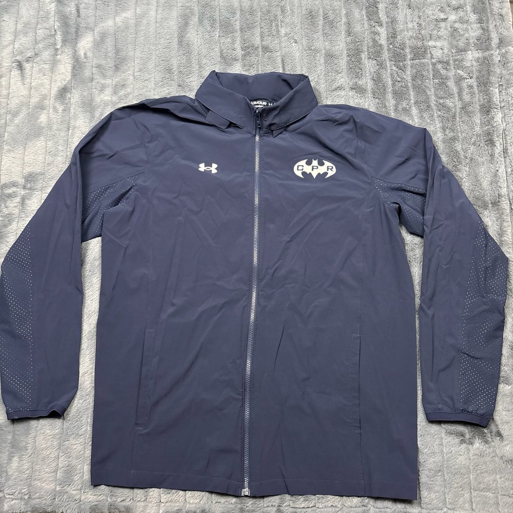 Under Armour Mens XLT Navy Blue Batman CPR Logo Full Zip Perforated Windbreaker